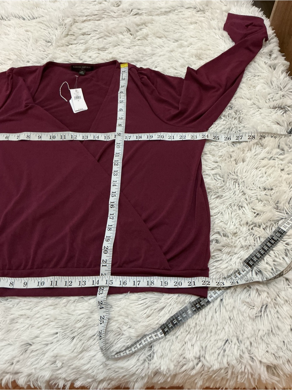 Banana Republic XL Burgundy Surplice Wrap Blouse Long Sleeve NWT - Picture 13 of 15